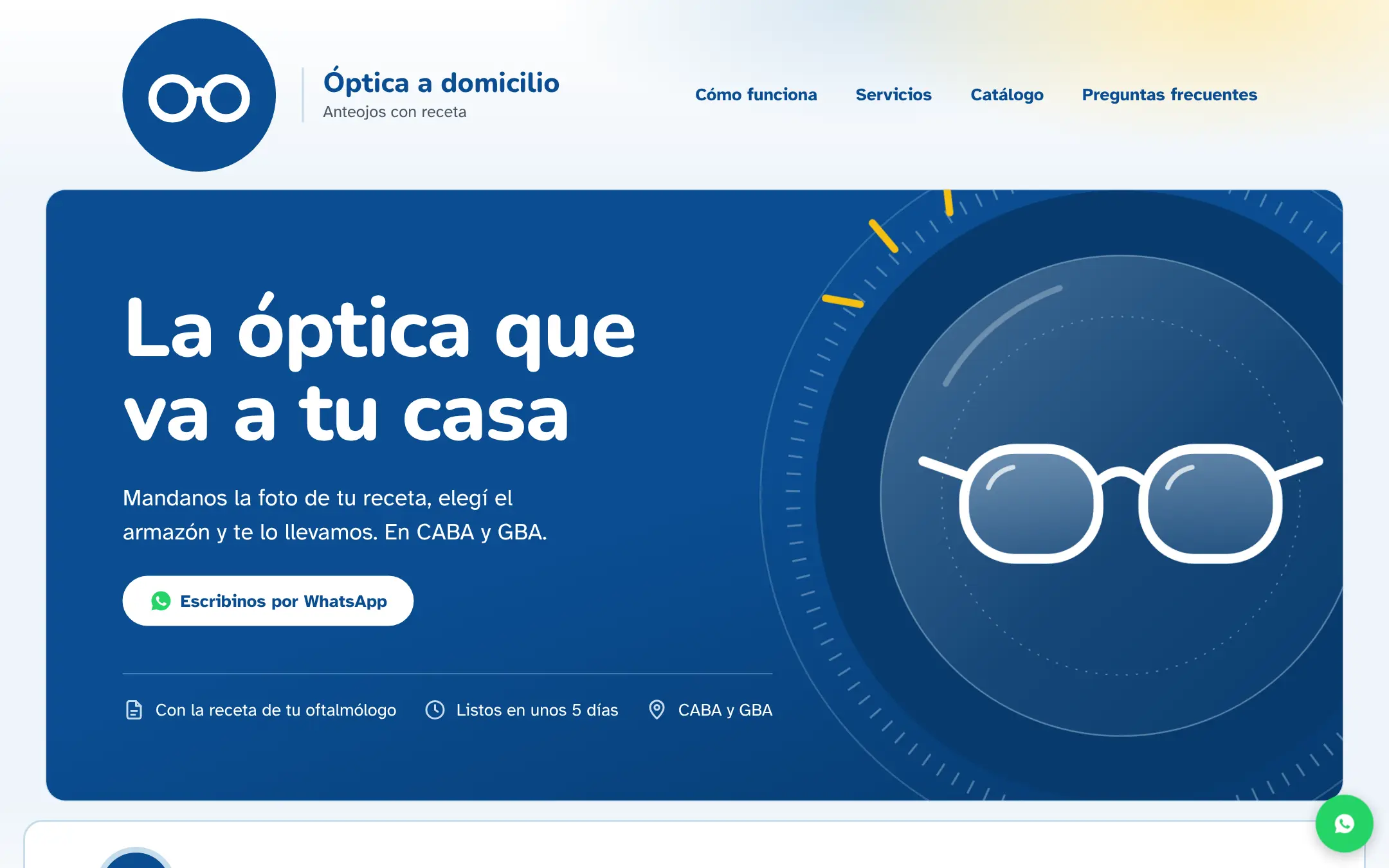 Portada de la web de la óptica a domicilio